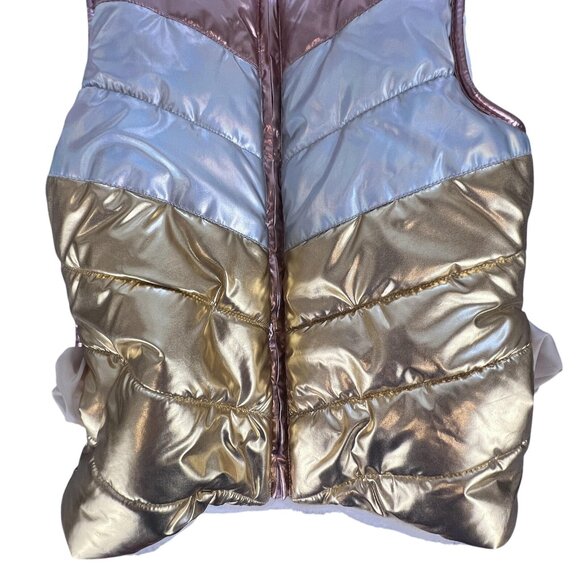 Girls S Epic Threads Reversible Metallic Gold Pink Faux Fur Vest Warm Layering - Picture 8 of 10